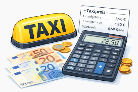 Armaturenbrett eines Taxis mit Tarifdatenblatt